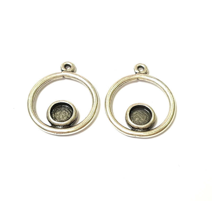 6 Silver Pendant Bezel Blank Earring Component Antique Silver Plated Blanks (6mm Blank) G8633