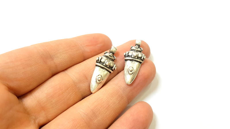 4 Silver Charms Antique Silver Plated Teeth Charms (30x13mm)  G7450