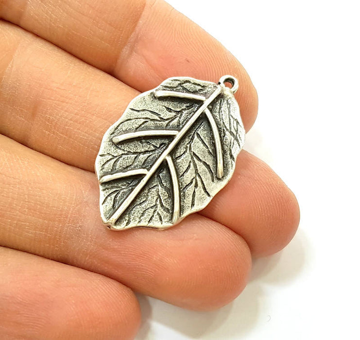 Silver Pendant Antique Silver Leaf Pendants (33x21mm) G7455