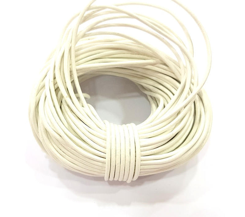 Leather White Cord 1mt-3.3 ft (2mm) Round Leather Lacing G7965