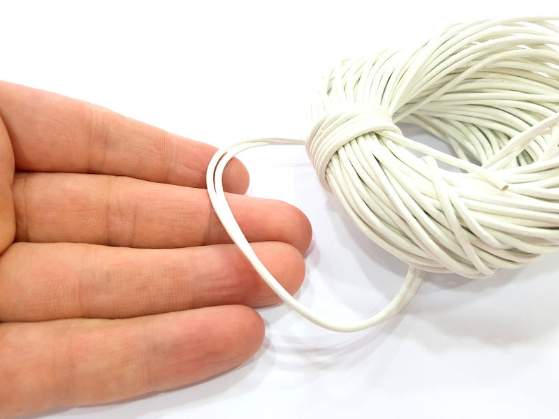 Leather White Cord 1mt-3.3 ft (2mm) Round Leather Lacing G7965