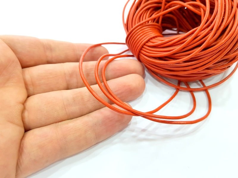 Leather Orange Cord 1mt-3.3 ft (2mm) Round Leather Lacing G7967