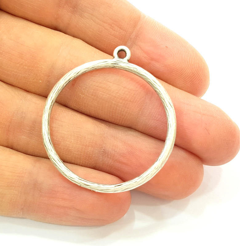 4 Circle Charms Antique Silver Plated Circle Charms (36mm)  G8297