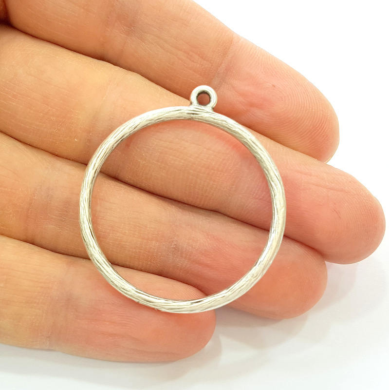 4 Circle Charms Antique Silver Plated Circle Charms (36mm)  G8297