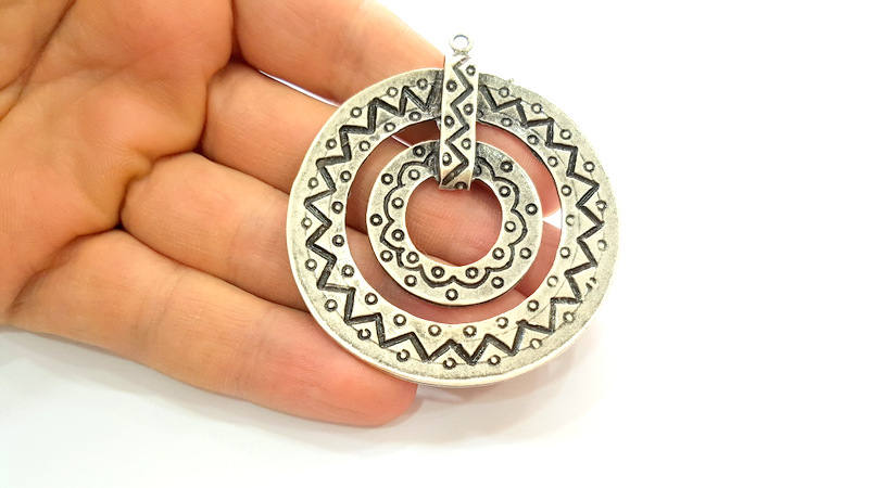 Silver Pendant Antique Silver Plated Pendants (58mm) G15860