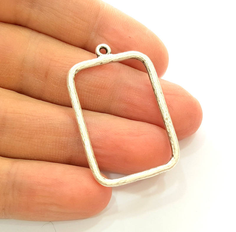 4 Silver Charms Antique Silver Plated Rectangle Charms (42x26mm)  G7472
