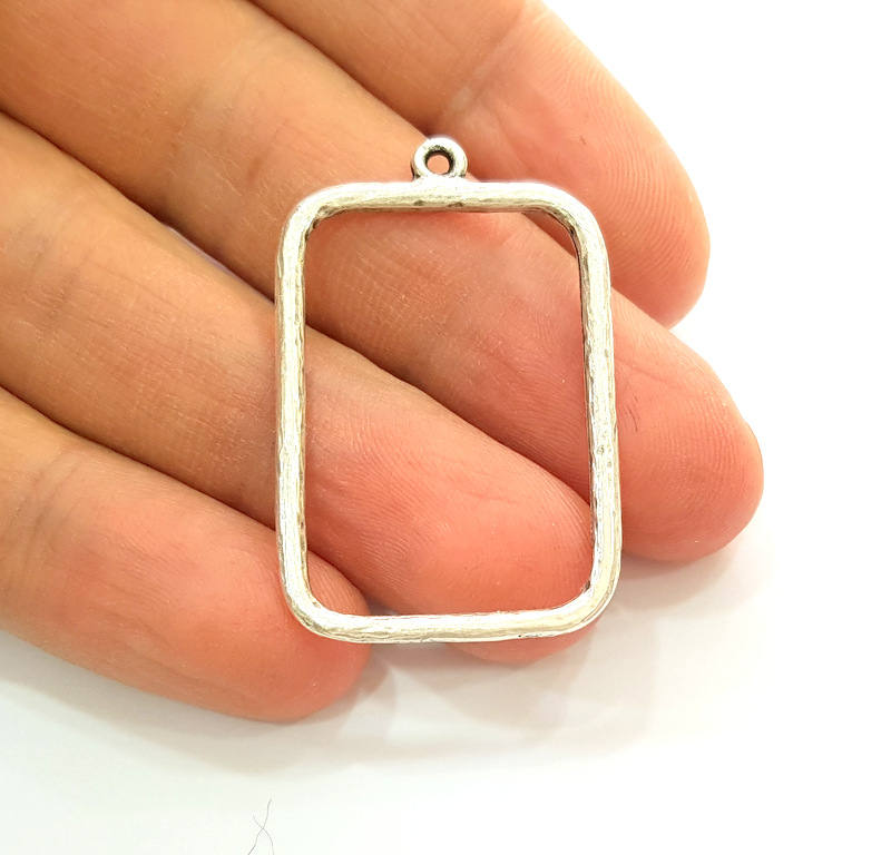 4 Silver Charms Antique Silver Plated Rectangle Charms (42x26mm)  G7472