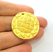 Gold Round Charms Matt Gold Pendant (35mm)  G7482