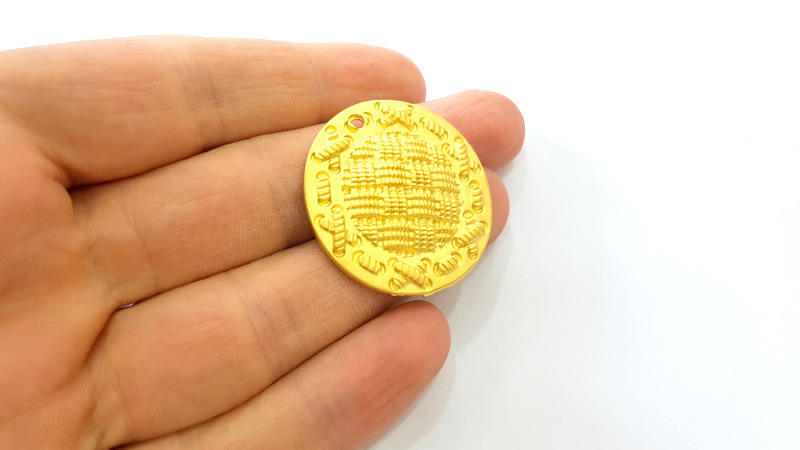 Gold Round Charms Matt Gold Pendant (35mm)  G7482