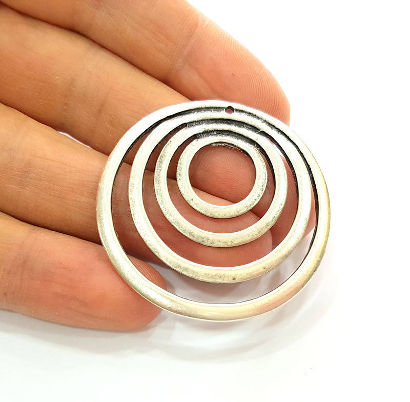 10 Silver Large Circle Pendant Round Pendant Antique Silver Plated (47x42mm) G8635