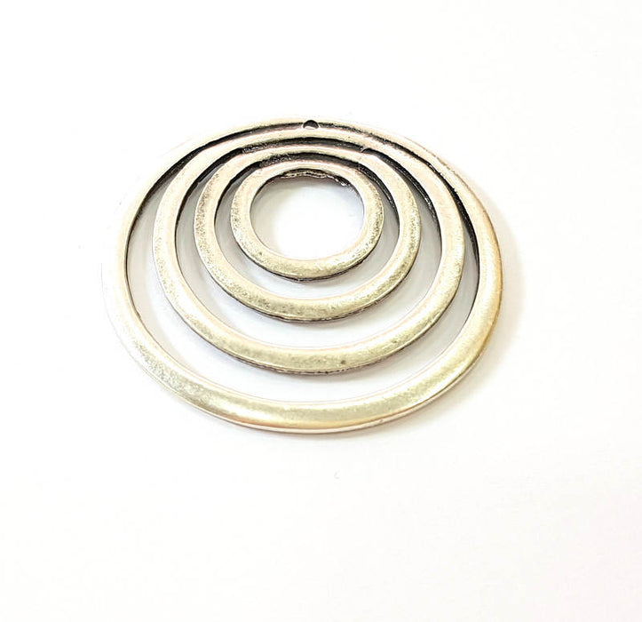 10 Silver Large Circle Pendant Round Pendant Antique Silver Plated (47x42mm) G8635