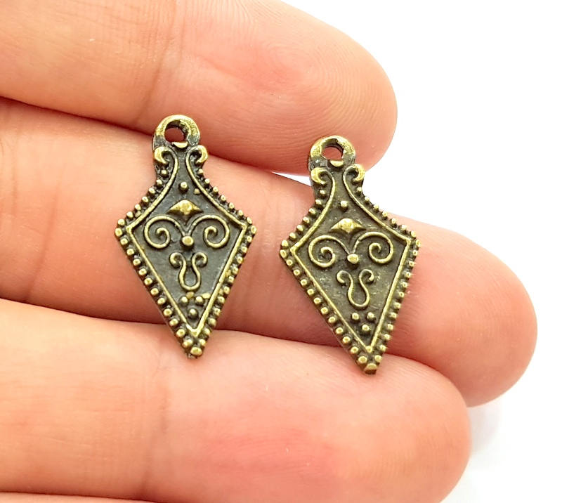 10 Antique Bronze Tribal Charm Antique Bronze Charm (24x13mm) G8797
