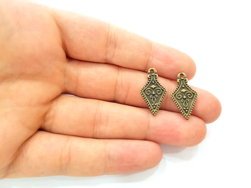 10 Antique Bronze Tribal Charm Antique Bronze Charm (24x13mm) G8797