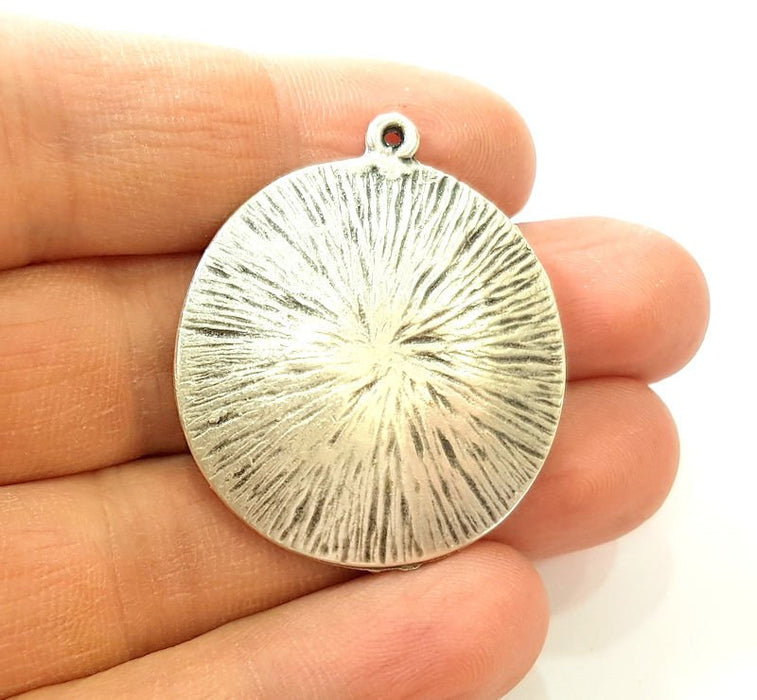 Silver Pendant Round Pendant Antique Silver Plated Pendant (35mm) G7522