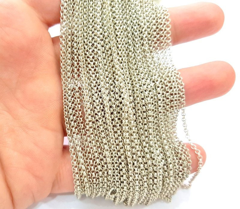 10mt Silver Rolo Chain Antique Silver Plated Chain  10 Meters - 33 feet (2 mm) G8028