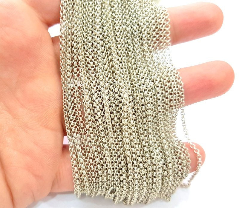 Silver Rolo Chain Antique Silver Plated Chain  1 Meter - 3.3 Feet (2 mm) G8028