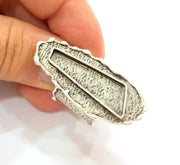 Silver Ring Blank Base Bezel Settings Cabochon Base Mountings Adjustable (32x10x6mm Blank) , Antique Silver Plated Brass G8029