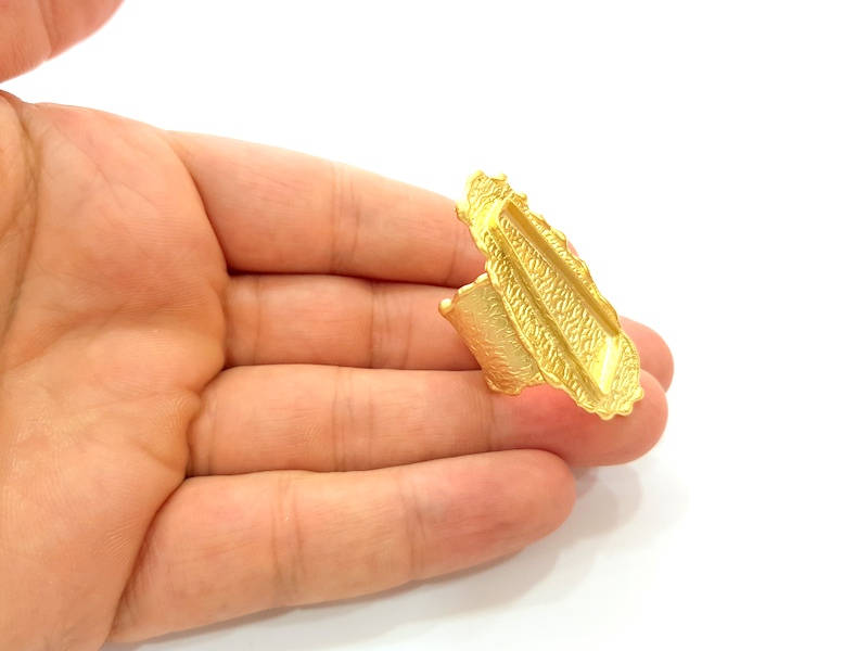 Gold Ring Blank Ring Settings Ring Bezel Base Cabochon Mountings Adjustable  (32x10x6mm blank ) Gold Plated Brass G17502