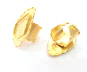 Gold Ring Blank Ring Settings Ring Bezel Base Cabochon Mountings Adjustable  (26x17mm blank ) Gold Plated Brass G8033