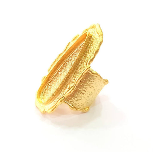 Gold Ring Blank Ring Settings Ring Bezel Base Cabochon Mountings Adjustable  (35x10mm blank ) Gold Plated Brass G8034