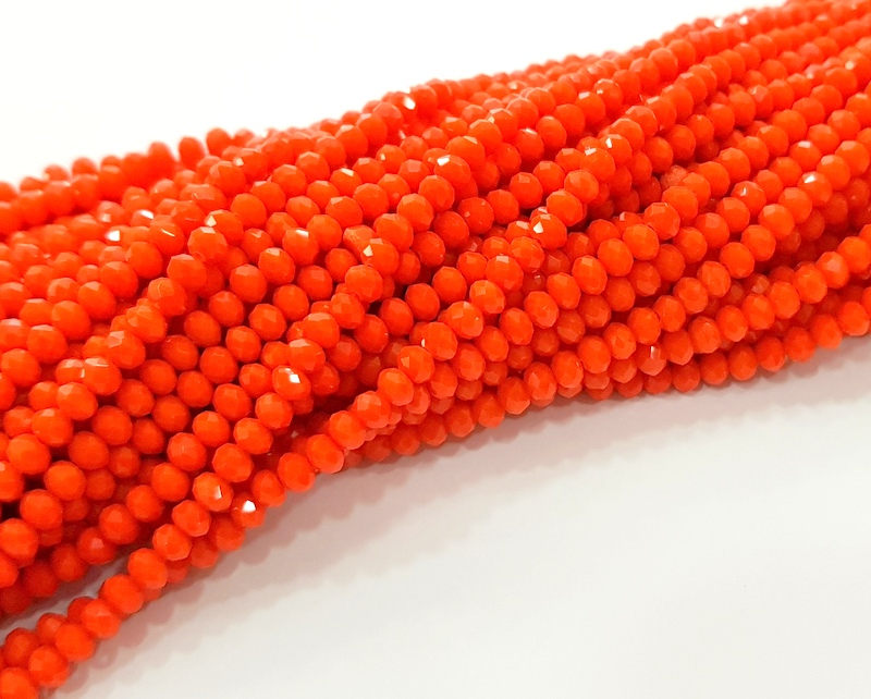 Orange Glass Rondelle Faceted Beads  140 Pcs (4x3 mm),  1 strand approx 45 cm ( approx 17,5 inch) G8037