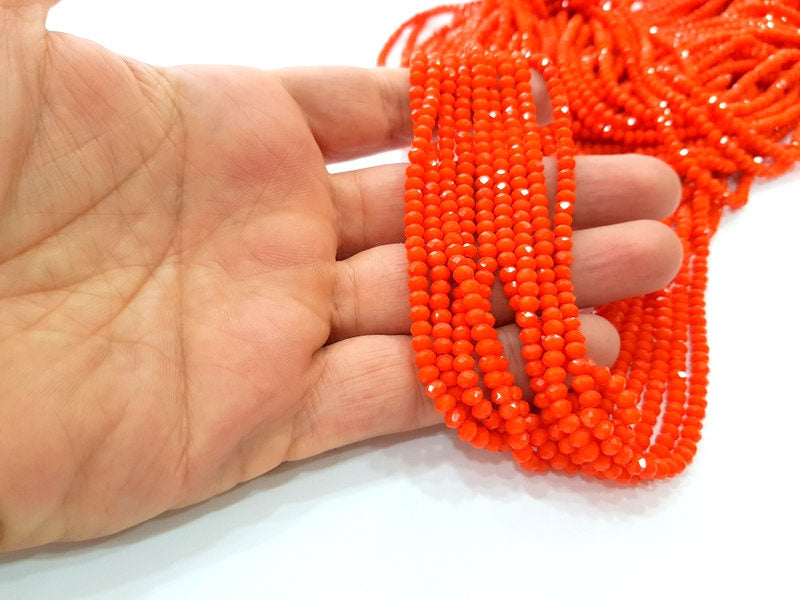 Orange Glass Rondelle Faceted Beads  140 Pcs (4x3 mm),  1 strand approx 45 cm ( approx 17,5 inch) G8037