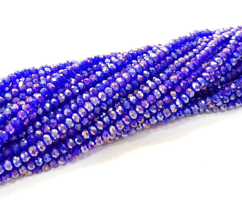 Rainbow Royal Blue Glass Rondelle Faceted Beads 3 mm , 1 Strand approx 38 cm ( approx 14,5 inch- approx 150 Pcs) G8039
