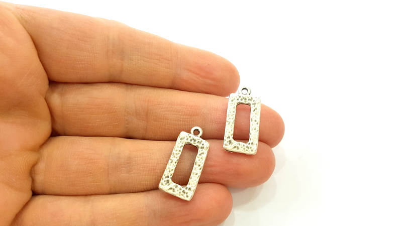 4 Silver Charms Antique Silver Plated Rectangle Charms (24x11mm)  G7534