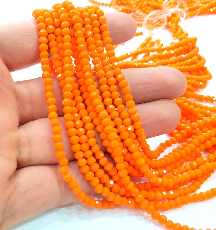 Light Orange Glass Rondelle Faceted Beads  140 Pcs (3 mm),  1 strand approx 45 cm ( approx 17,5 inch) G8043
