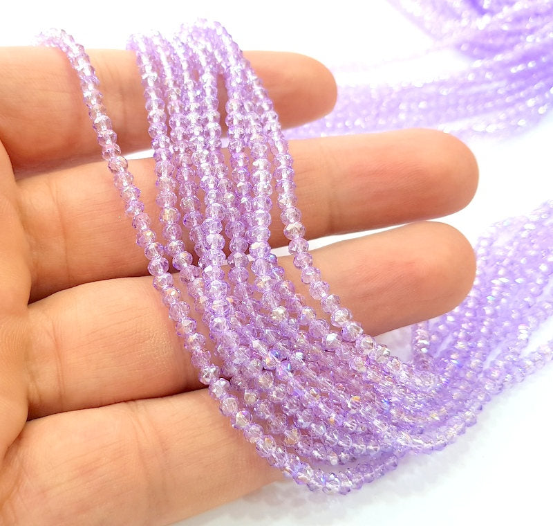 Lavender Glass Rondelle Faceted Beads 3 mm 1 Strand approx 38 cm ( approx 14,5 inch- approx 150 Pcs) G8048