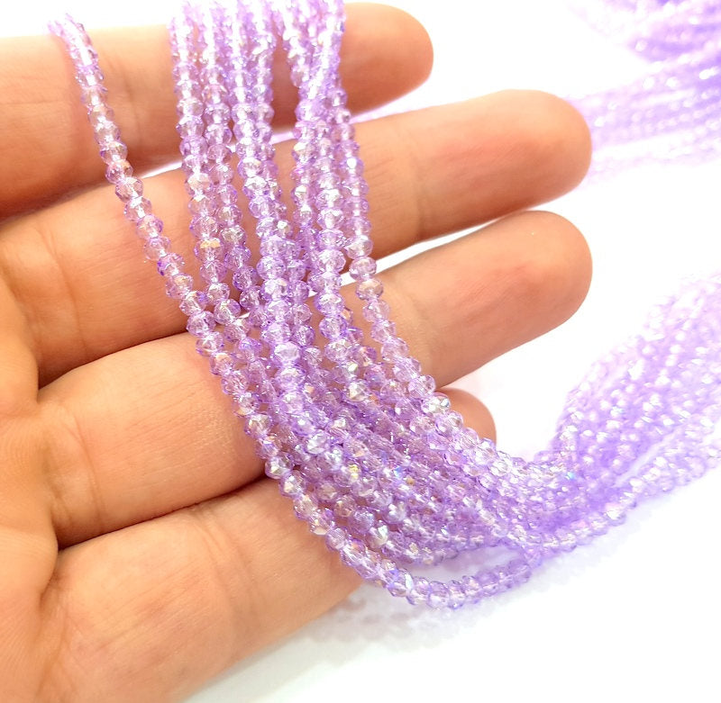 Lavender Glass Rondelle Faceted Beads 3 mm 1 Strand approx 38 cm ( approx 14,5 inch- approx 150 Pcs) G8048