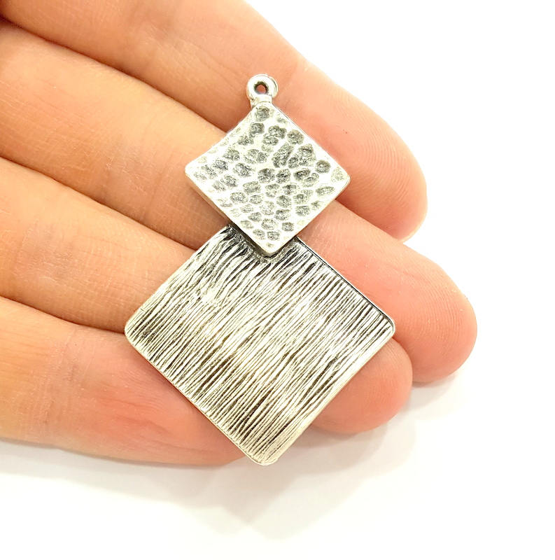 2 Silver Pendant Antique Silver Plated Pendant (55x35mm) G12923