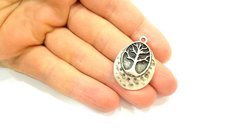 Silver Tree Charm Antique Silver Plated Charms (32x23mm) G7542