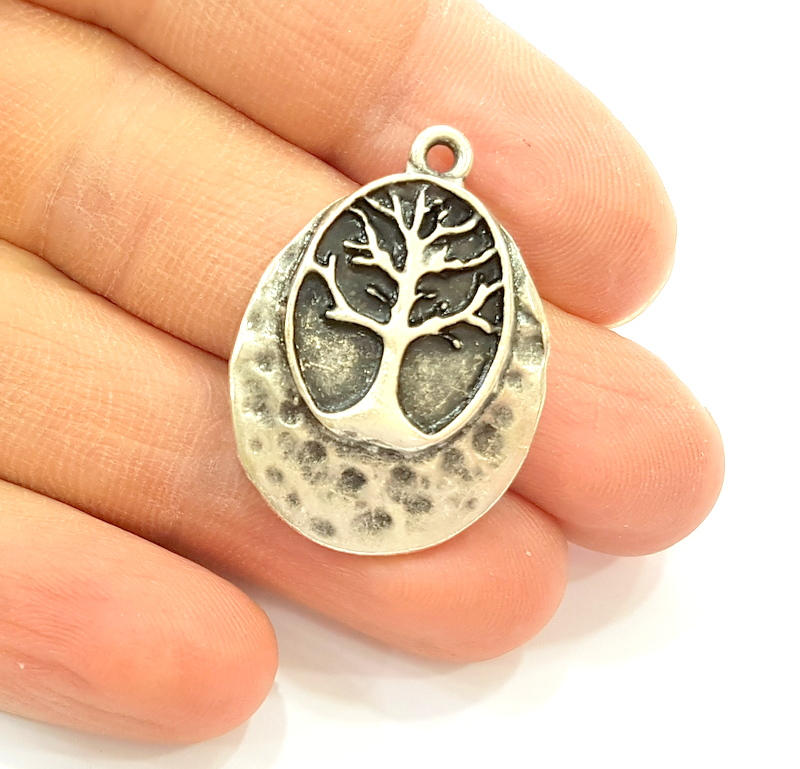 Silver Tree Charm Antique Silver Plated Charms (32x23mm) G7542