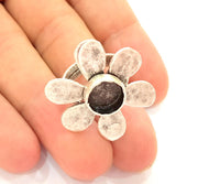 Silver Ring Blank Base Bezel Settings Cabochon Base Mountings Adjustable (10mm Blank) , Antique Silver Plated Brass G8069