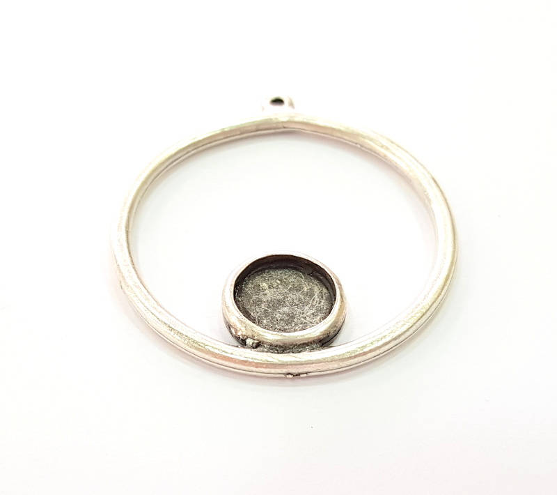 2 Silver Pendant Bezel Blank Earring Component Antique Silver Plated Blanks (10mm Blank) G8070