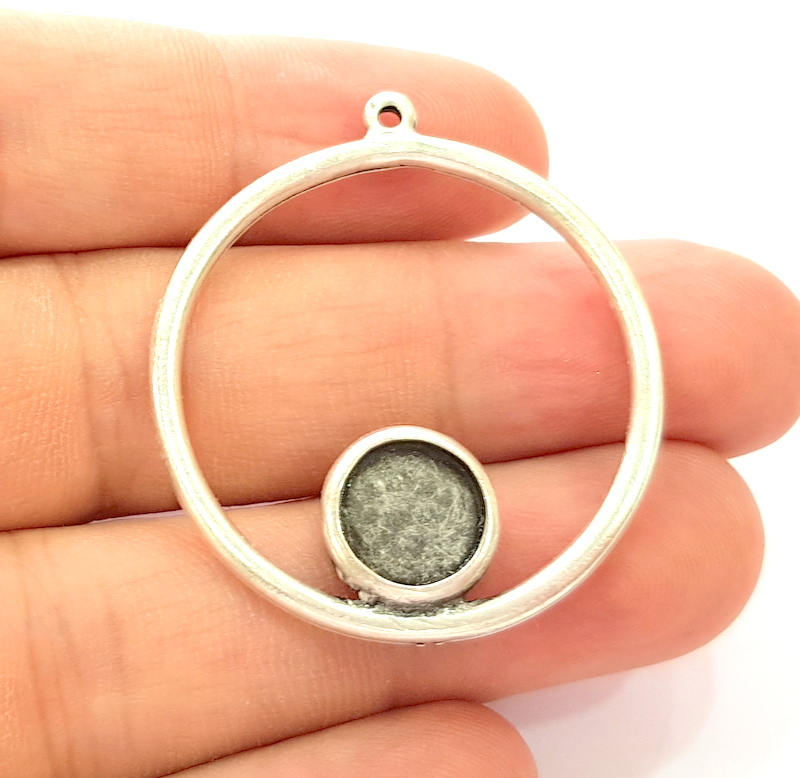 2 Silver Pendant Bezel Blank Earring Component Antique Silver Plated Blanks (10mm Blank) G8070
