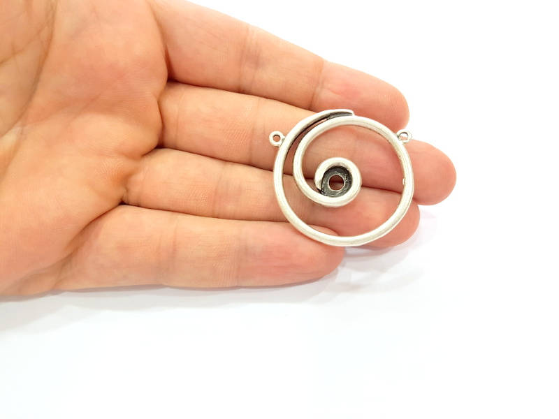 2 Silver Pendant Bezel Blank Earring Component Antique Silver Plated Blanks (35mm) G8629