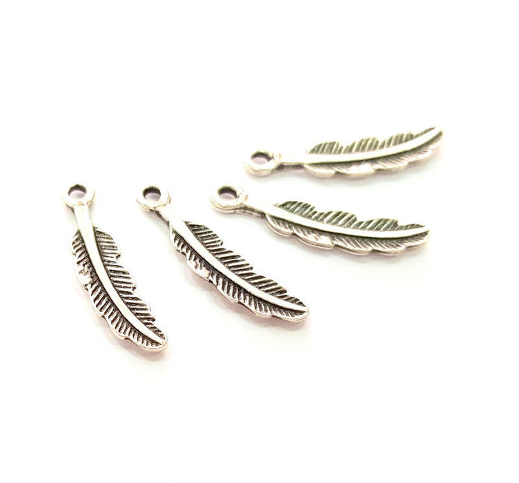 10 Silver Leaf Charms Antique Silver Plated Charm (24x5mm)  G8094