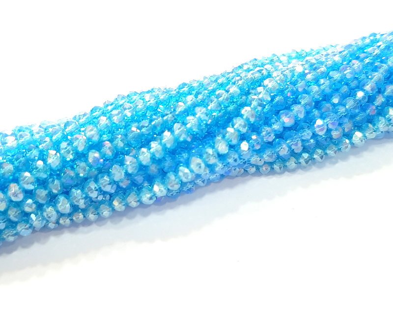 Cyan Blue Glass Rondelle Faceted Beads  140 Pcs (4x3 mm),  1 strand approx 45 cm ( approx 17,5 inch) G8099
