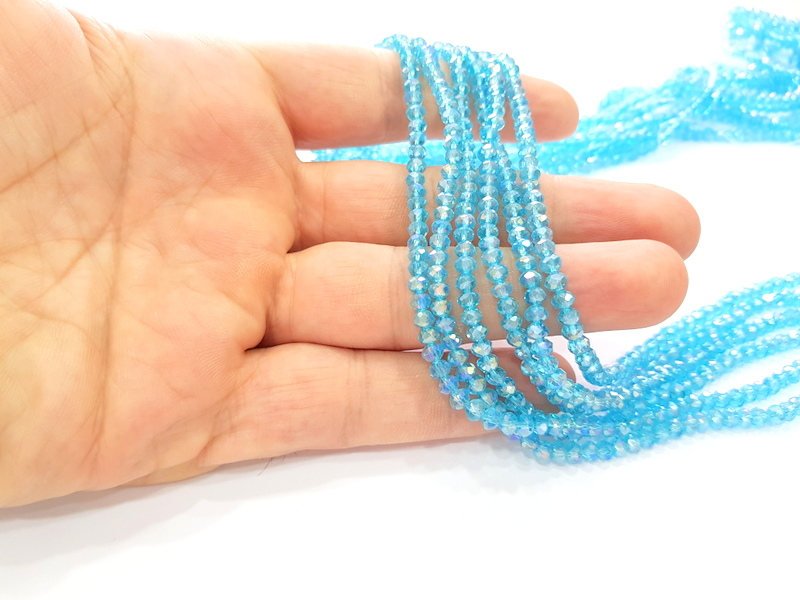 Cyan Blue Glass Rondelle Faceted Beads  140 Pcs (4x3 mm),  1 strand approx 45 cm ( approx 17,5 inch) G8099