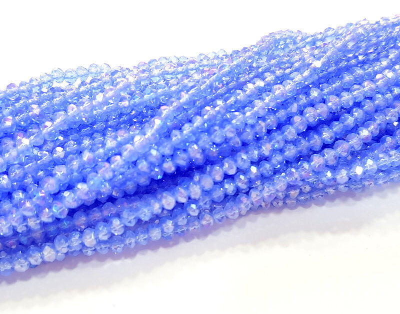 Cornflower Blue Glass Rondelle Faceted Beads  140 Pcs (4x3 mm),  1 strand approx 45 cm ( approx 17,5 inch) G8100