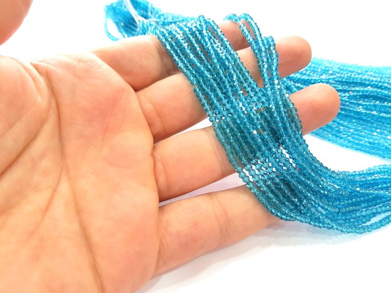 Cerulean Blue Rondelle Faceted Glass Beads 2,5x2 mm 1 Strand approx 40 cm ( approx 15 inch-  approx 190 Pcs) G8104