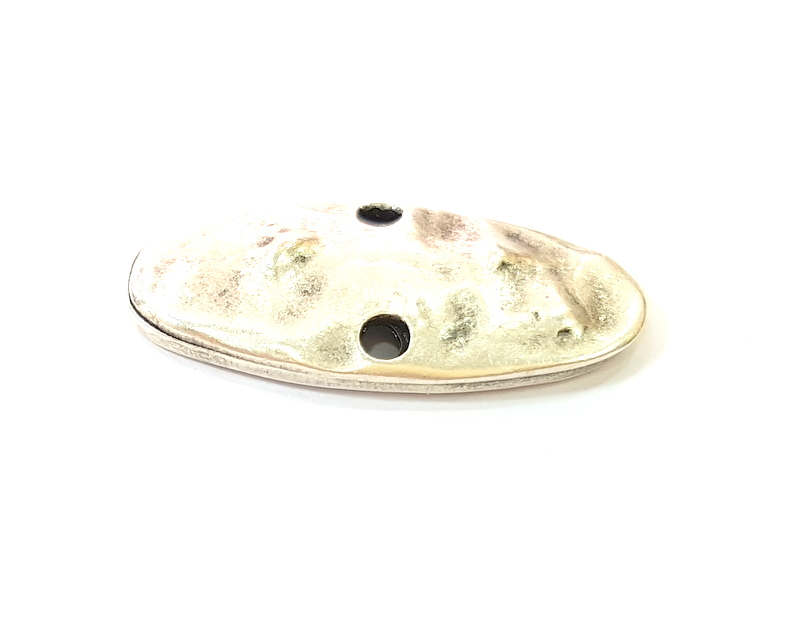 4 Silver Connector Antique Silver Plated Hammered Pendant (30x13mm) G8634