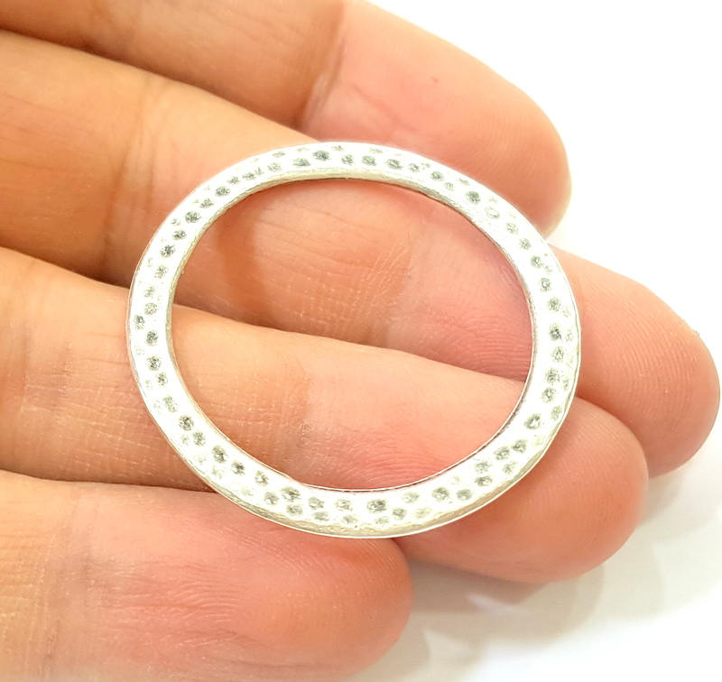 4 Hammered Circle Connector Antique Silver Plated (37mm) G7557
