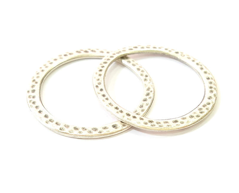 4 Hammered Circle Connector Antique Silver Plated (37mm) G7557