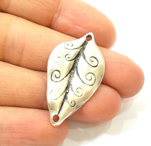 2 Silver Leaf Charms Antique Silver Plated Leaf Connector (38x21mm)  G7561