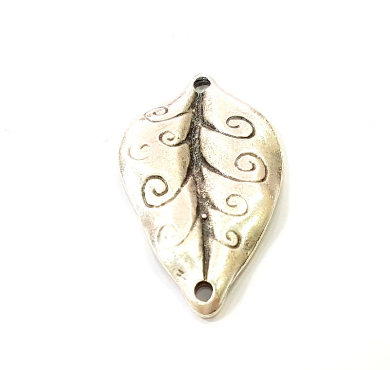 2 Silver Leaf Charms Antique Silver Plated Leaf Connector (38x21mm)  G7561
