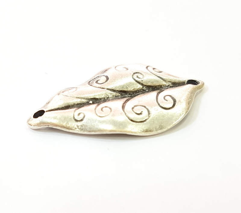 2 Silver Leaf Charms Antique Silver Plated Leaf Connector (38x21mm)  G7561