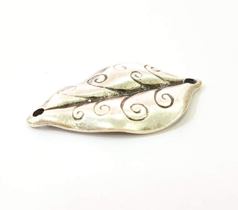 2 Silver Leaf Charms Antique Silver Plated Leaf Connector (38x21mm)  G7561